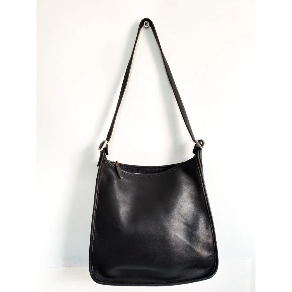 Coach Black Leather Y2K Vintage Slim Andrea Shoulder Bag Zip Top Hobo USA #9073